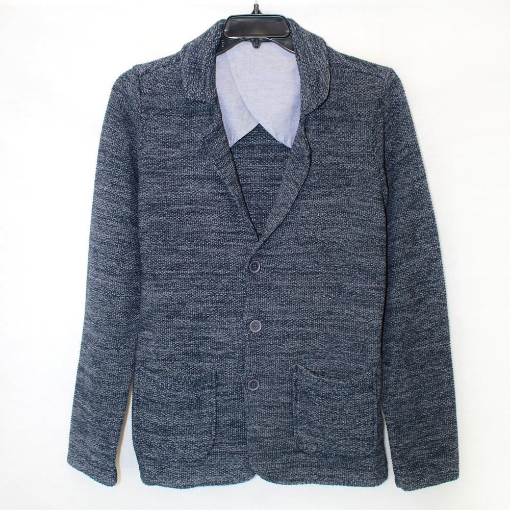 Mavi Gray Knit Sweater Cardigan Button Cotton Blend Pocket Grandpa Professor M